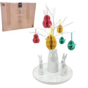 NEW Iridescent Ceramic EASTER TREE 21” Bunnies &  Honeycomb Paper Ornaments Ser